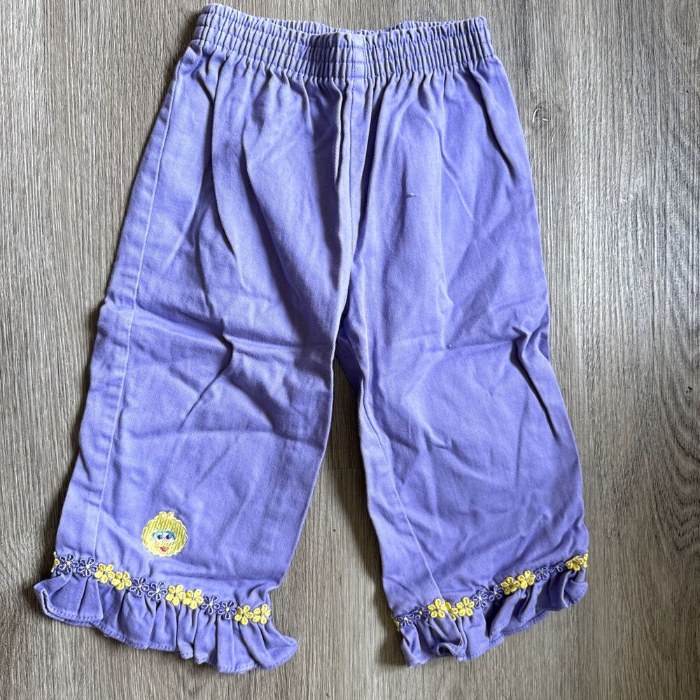Vintage 90s Sesame Street Toddler Ruffle Pants Embroidered Big Bird 18M Purple